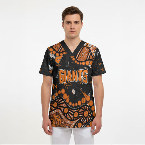 Personalized Greater Western Sydney Giants Scrub Top Aboriginal Pattern with Graffiti Style