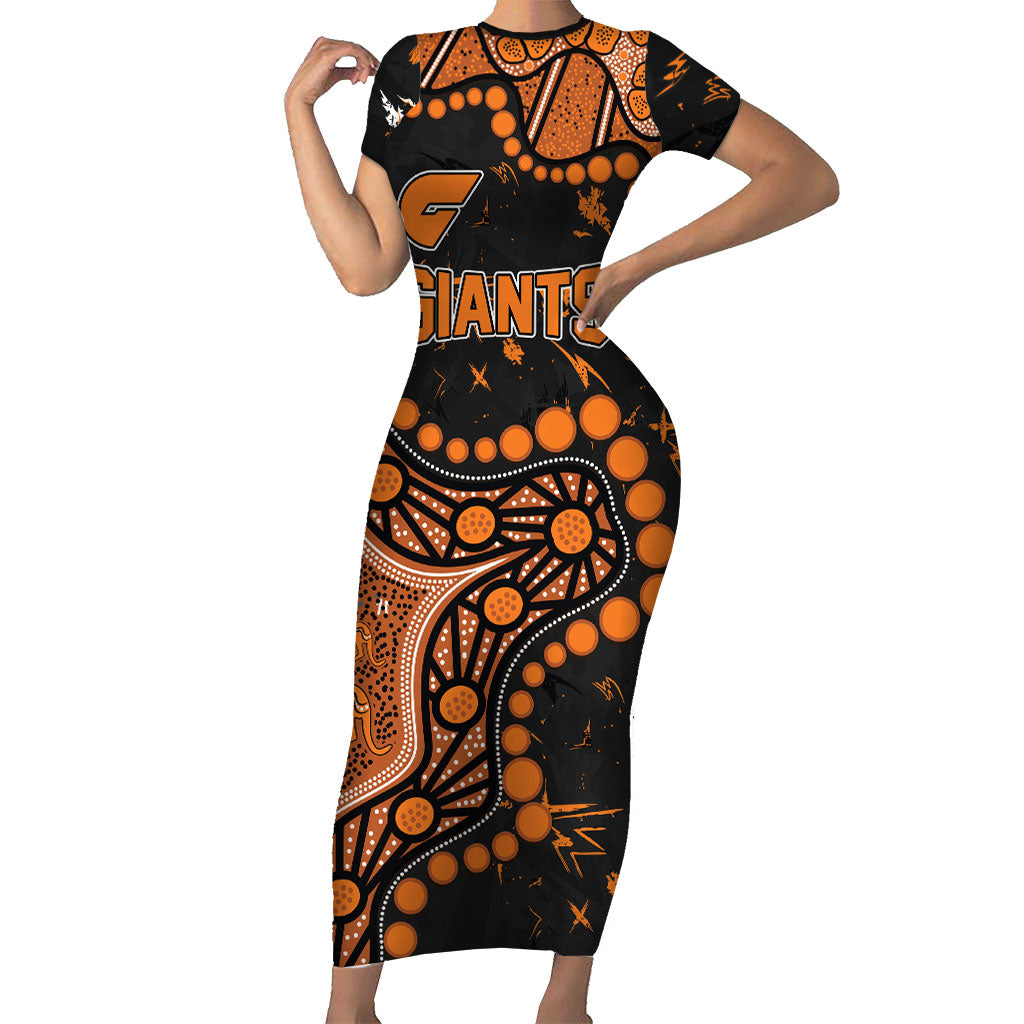 Personalized Greater Western Sydney Giants Short Sleeve Bodycon Dress Aboriginal Pattern with Graffiti Style