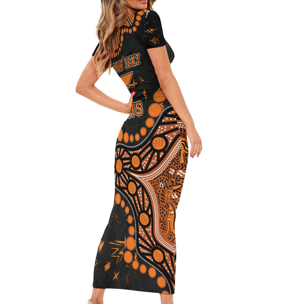 Personalized Greater Western Sydney Giants Short Sleeve Bodycon Dress Aboriginal Pattern with Graffiti Style