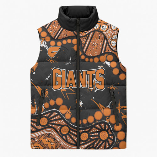 Personalized Greater Western Sydney Giants Sleeveless Puffer Jacket Aboriginal Pattern with Graffiti Style