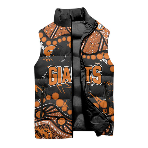 Personalized Greater Western Sydney Giants Sleeveless Puffer Jacket Aboriginal Pattern with Graffiti Style