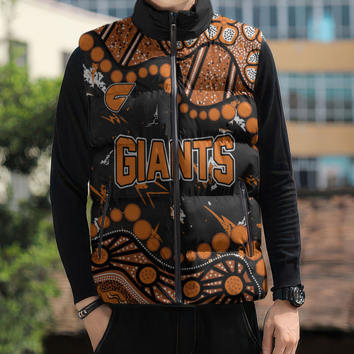 Personalized Greater Western Sydney Giants Sleeveless Puffer Jacket Aboriginal Pattern with Graffiti Style
