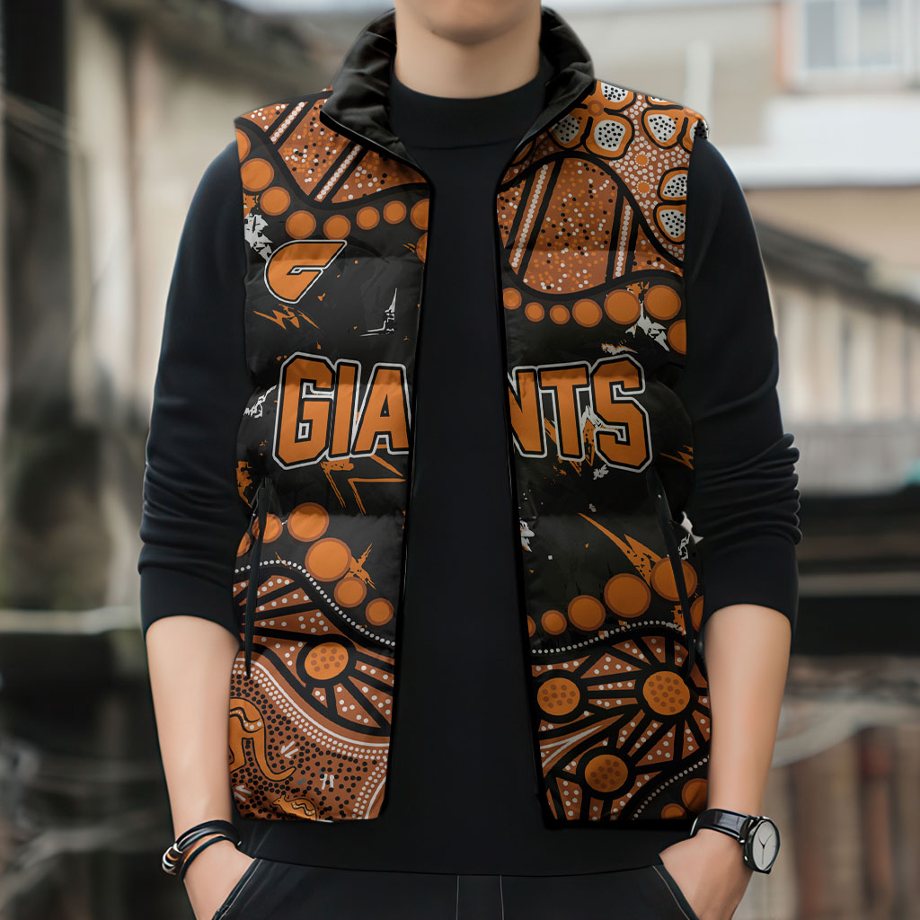 Personalized Greater Western Sydney Giants Sleeveless Puffer Jacket Aboriginal Pattern with Graffiti Style