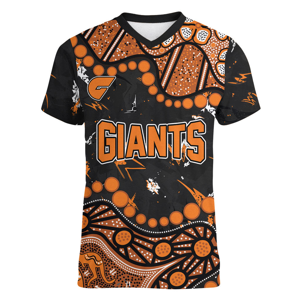 Personalized Greater Western Sydney Giants Women V-Neck T-Shirt Aboriginal Pattern with Graffiti Style