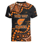 Personalized Greater Western Sydney Giants Women V-Neck T-Shirt Aboriginal Pattern with Graffiti Style