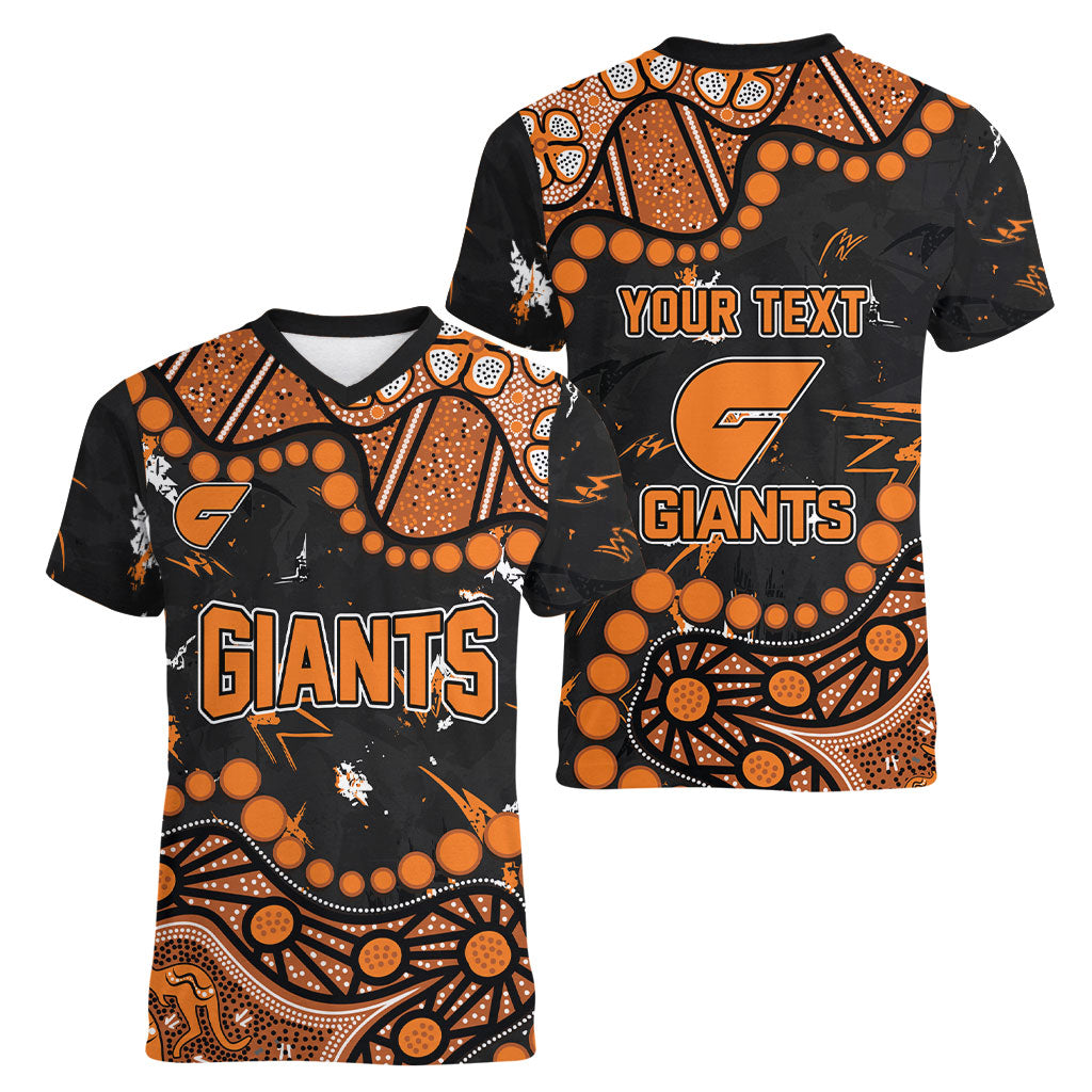 Personalized Greater Western Sydney Giants Women V-Neck T-Shirt Aboriginal Pattern with Graffiti Style
