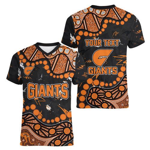 Personalized Greater Western Sydney Giants Women V-Neck T-Shirt Aboriginal Pattern with Graffiti Style