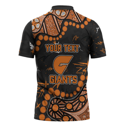 Personalized Greater Western Sydney Giants Zipper Polo Shirt Aboriginal Pattern with Graffiti Style