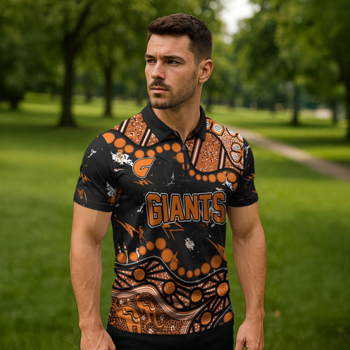 Personalized Greater Western Sydney Giants Zipper Polo Shirt Aboriginal Pattern with Graffiti Style
