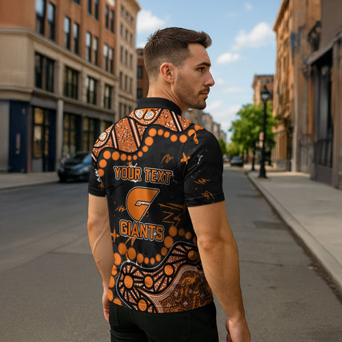 Personalized Greater Western Sydney Giants Zipper Polo Shirt Aboriginal Pattern with Graffiti Style