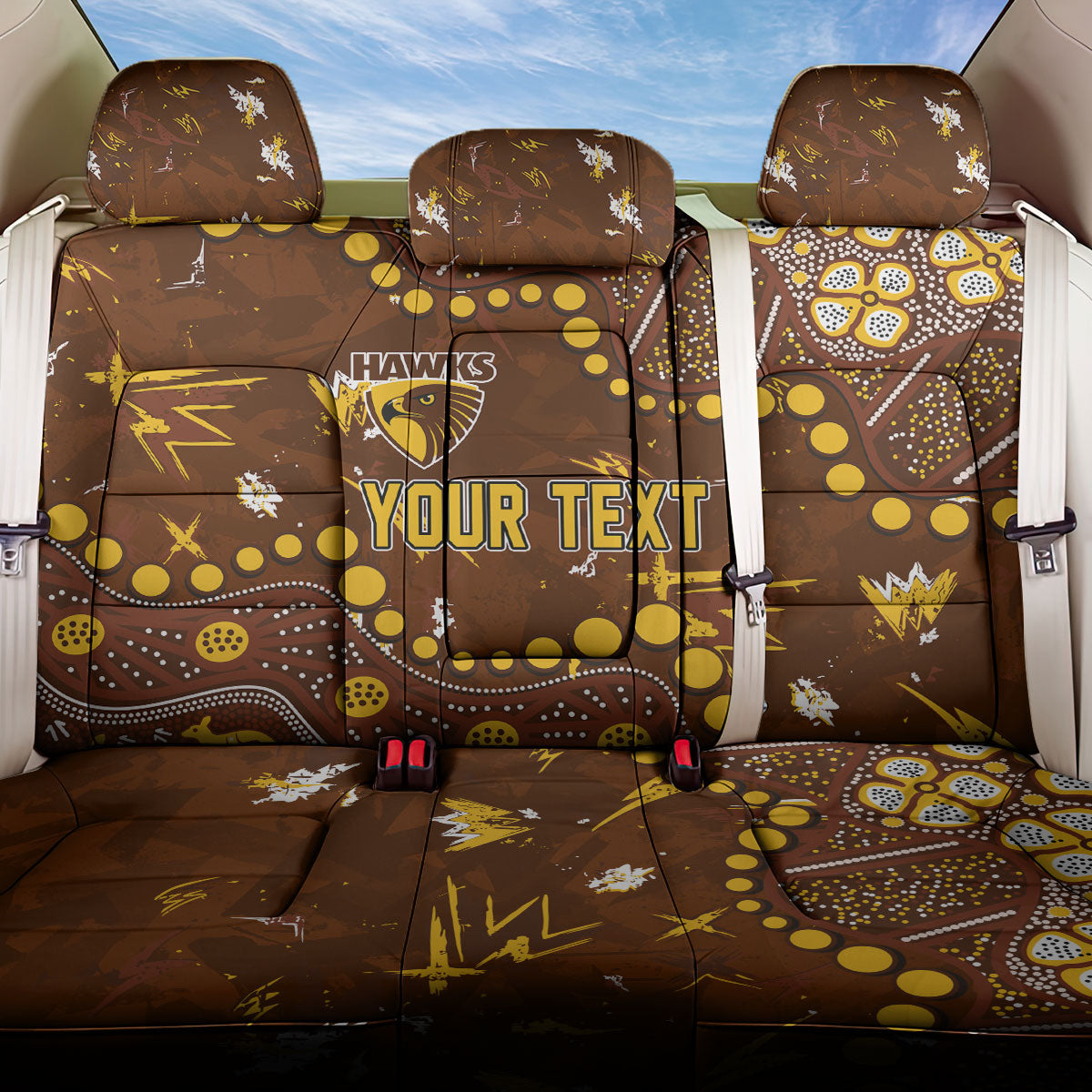 Personalized Hawthorn Hawks Back Car Seat Cover Aboriginal Pattern with Graffiti Style