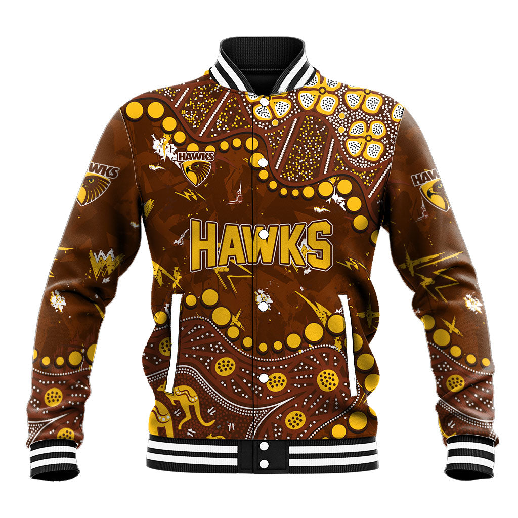 Personalized Hawthorn Hawks Baseball Jacket Aboriginal Pattern with Graffiti Style