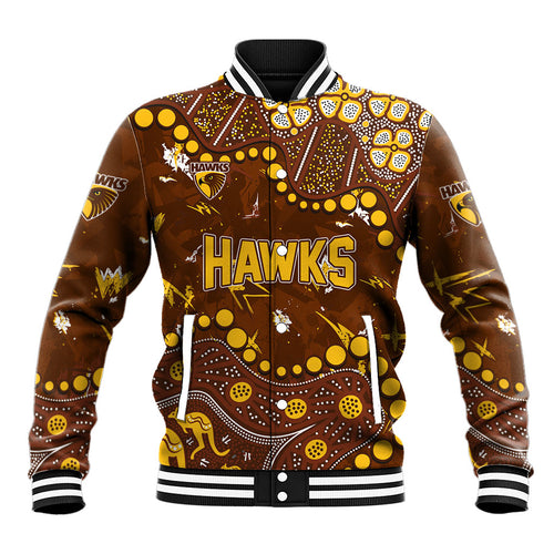 Personalized Hawthorn Hawks Baseball Jacket Aboriginal Pattern with Graffiti Style
