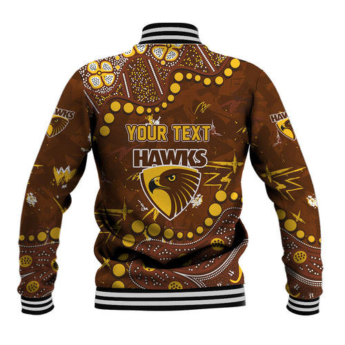Personalized Hawthorn Hawks Baseball Jacket Aboriginal Pattern with Graffiti Style
