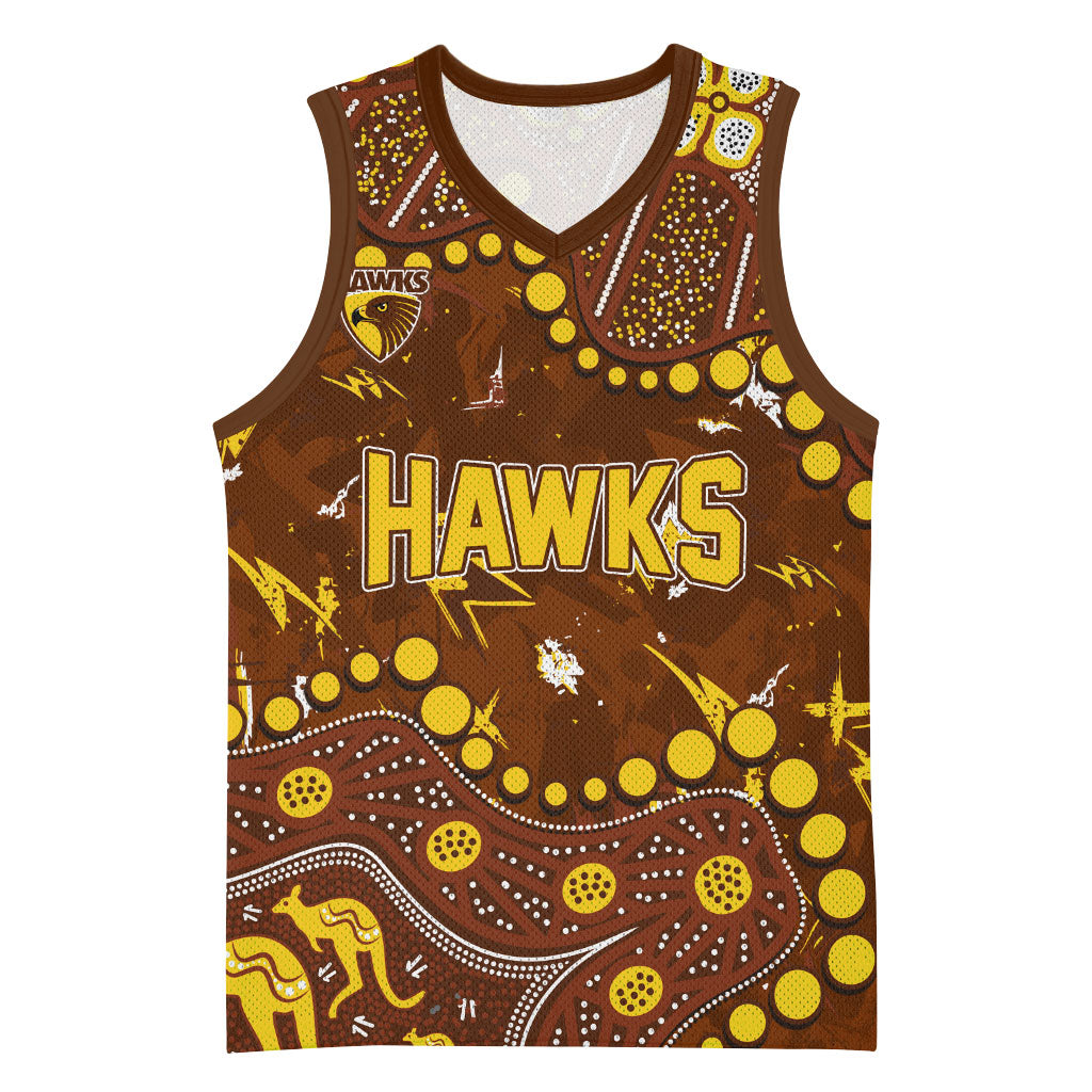 Personalized Hawthorn Hawks Basketball Jersey Aboriginal Pattern with Graffiti Style