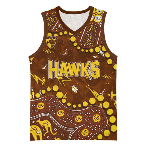 Personalized Hawthorn Hawks Basketball Jersey Aboriginal Pattern with Graffiti Style