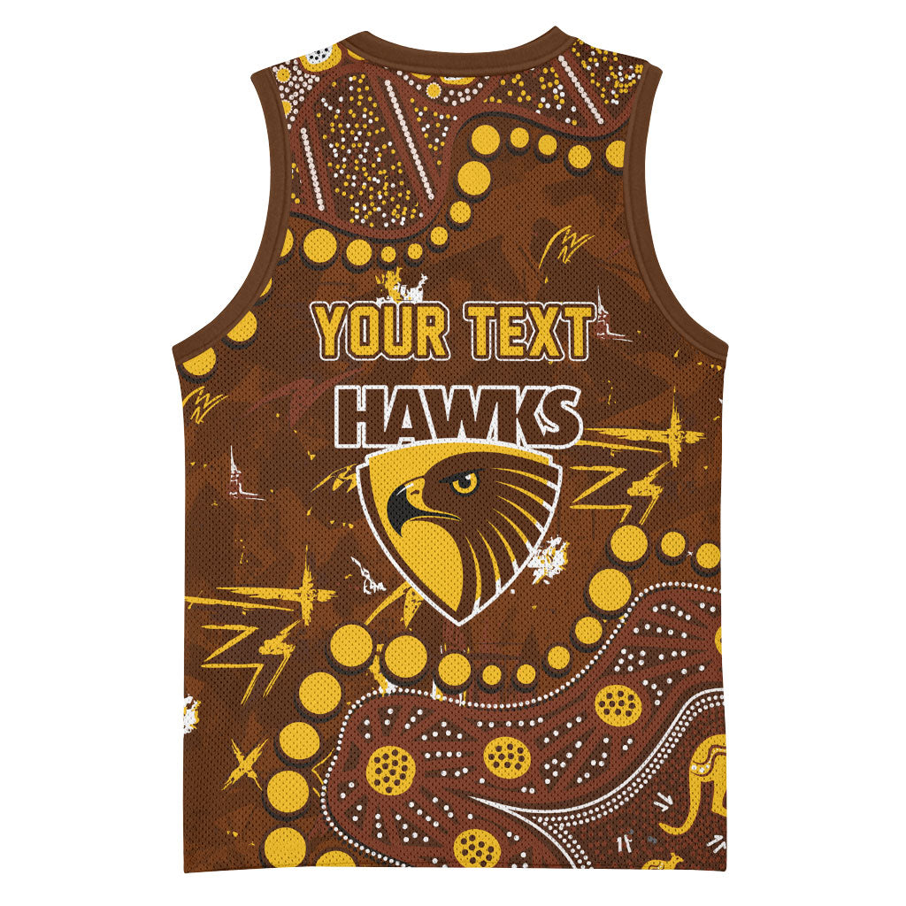 Personalized Hawthorn Hawks Basketball Jersey Aboriginal Pattern with Graffiti Style