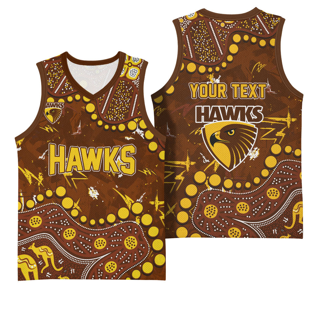 Personalized Hawthorn Hawks Basketball Jersey Aboriginal Pattern with Graffiti Style