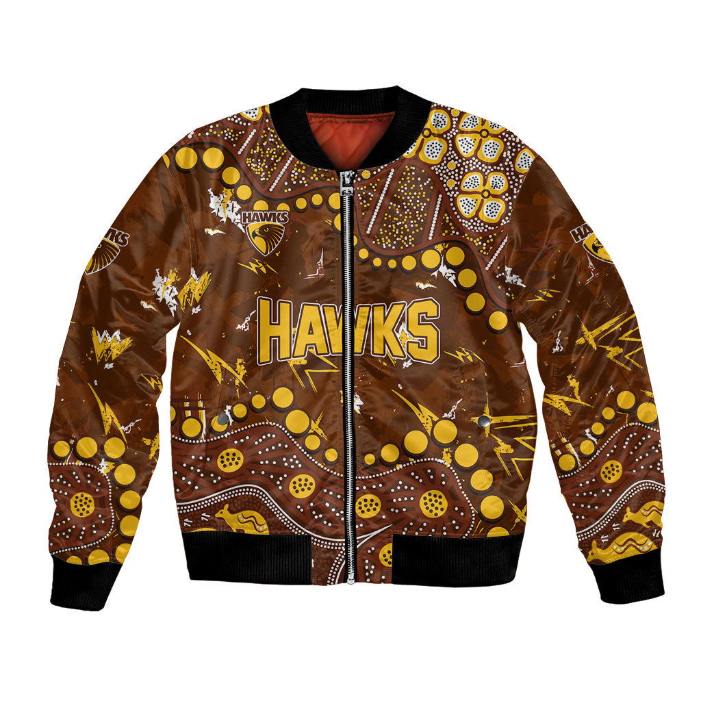 Personalized Hawthorn Hawks Bomber Jacket Aboriginal Pattern with Graffiti Style