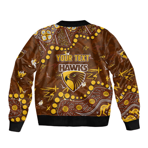 Personalized Hawthorn Hawks Bomber Jacket Aboriginal Pattern with Graffiti Style