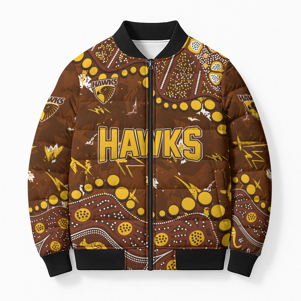 Personalized Hawthorn Hawks Bomber Puffer Jacket Aboriginal Pattern with Graffiti Style