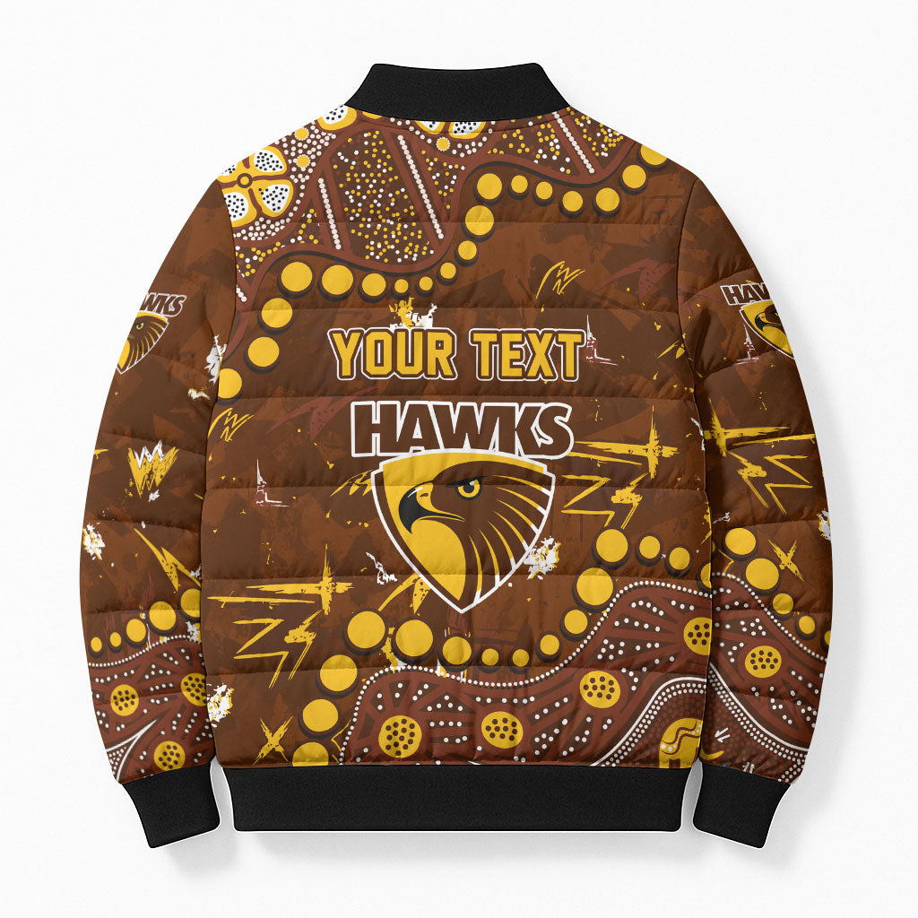 Personalized Hawthorn Hawks Bomber Puffer Jacket Aboriginal Pattern with Graffiti Style