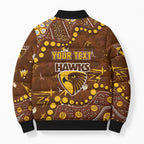 Personalized Hawthorn Hawks Bomber Puffer Jacket Aboriginal Pattern with Graffiti Style