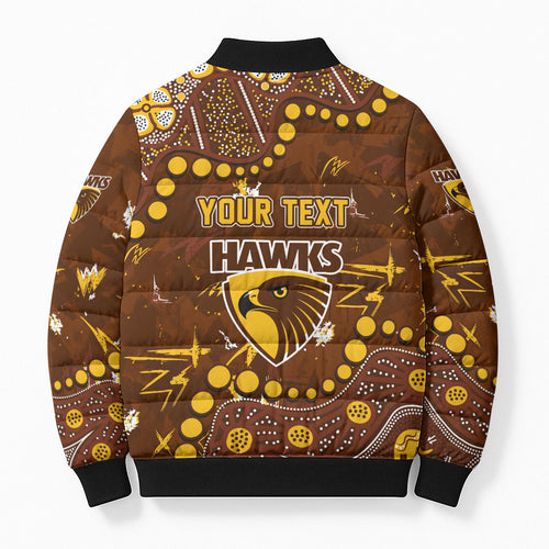 Personalized Hawthorn Hawks Bomber Puffer Jacket Aboriginal Pattern with Graffiti Style