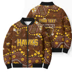 Personalized Hawthorn Hawks Bomber Puffer Jacket Aboriginal Pattern with Graffiti Style