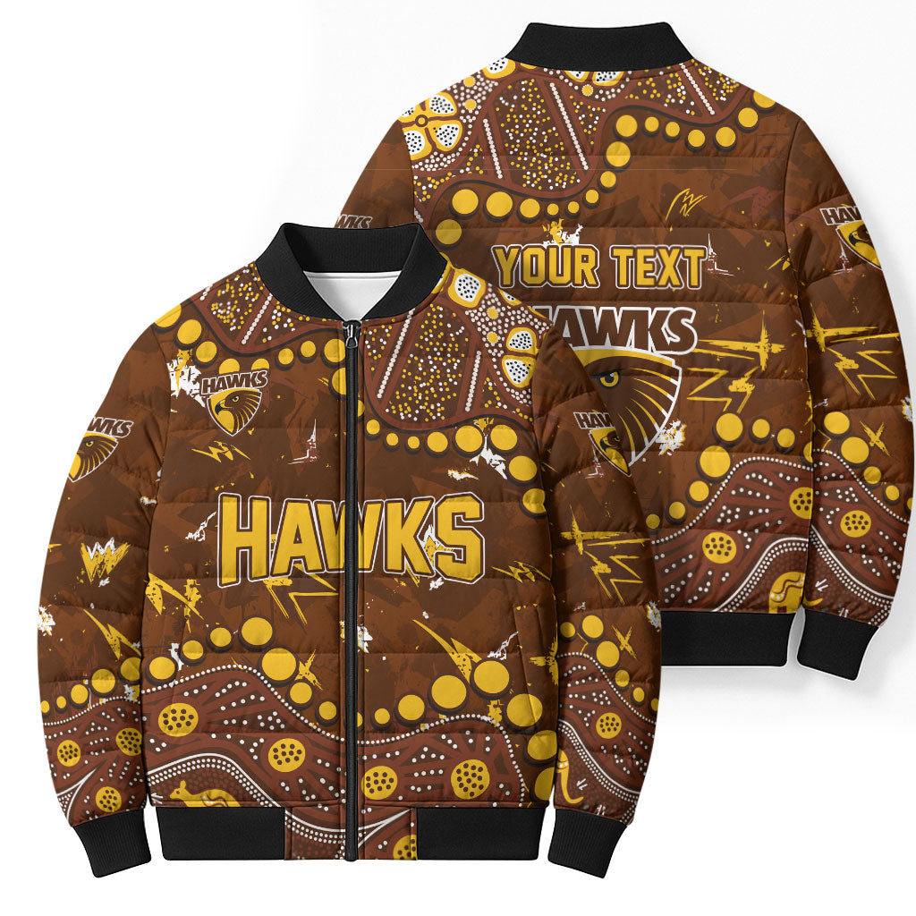 Personalized Hawthorn Hawks Bomber Puffer Jacket Aboriginal Pattern with Graffiti Style