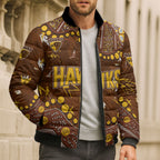 Personalized Hawthorn Hawks Bomber Puffer Jacket Aboriginal Pattern with Graffiti Style