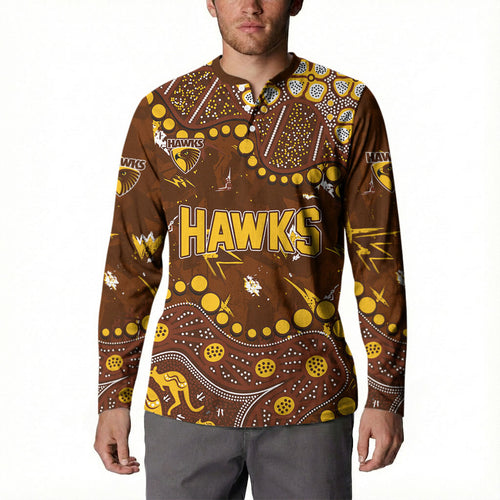 Personalized Hawthorn Hawks Button Sweatshirt Aboriginal Pattern with Graffiti Style