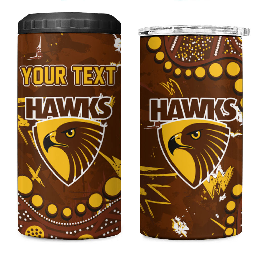 Personalized Hawthorn Hawks 4 in 1 Can Cooler Tumbler Aboriginal Pattern with Graffiti Style