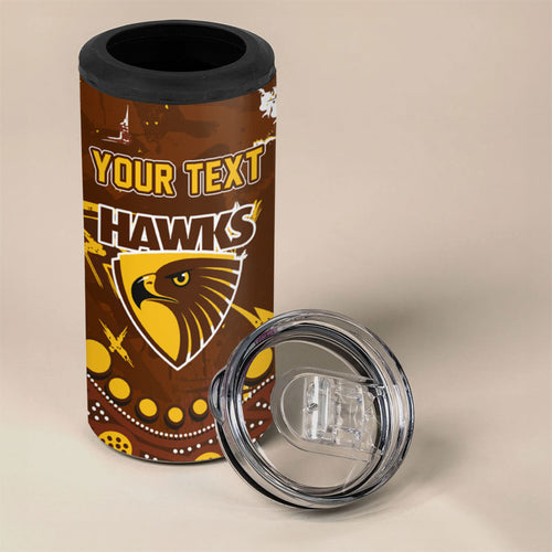 Personalized Hawthorn Hawks 4 in 1 Can Cooler Tumbler Aboriginal Pattern with Graffiti Style