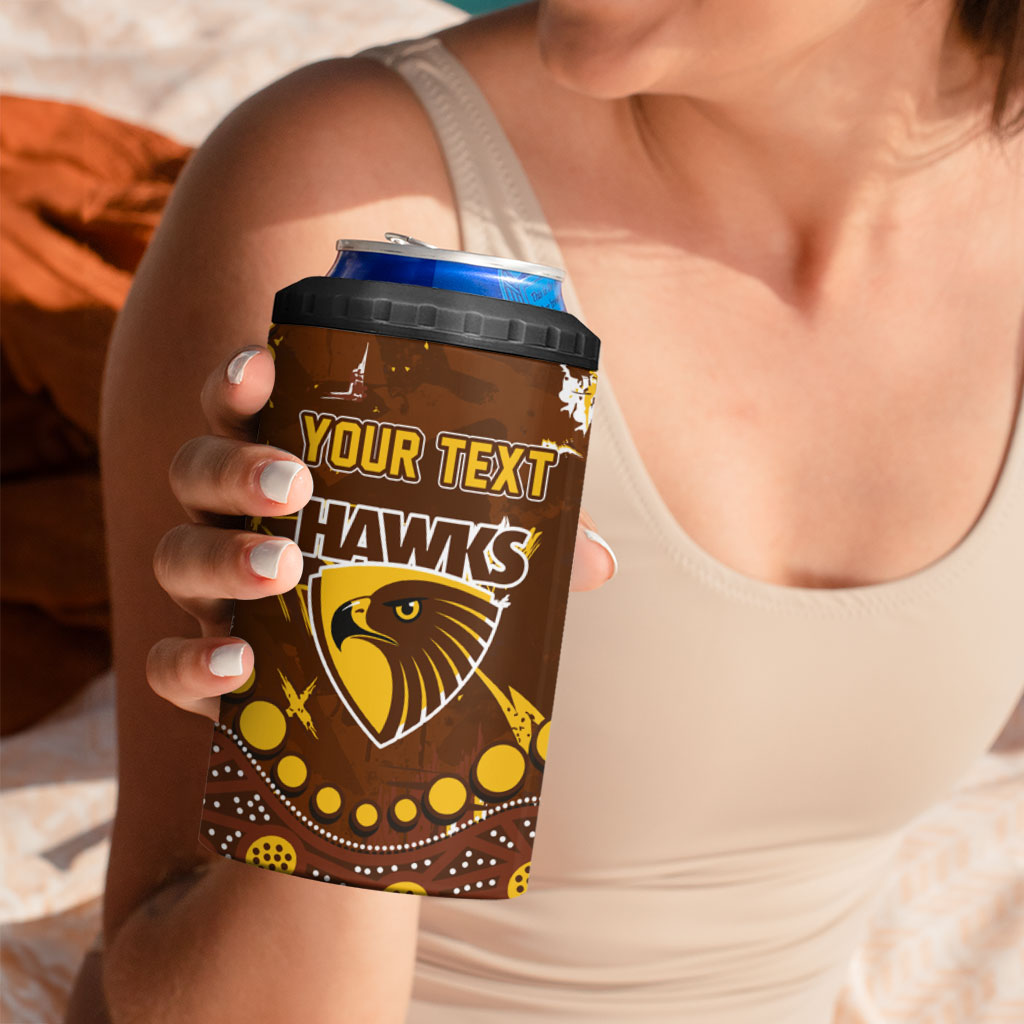 Personalized Hawthorn Hawks 4 in 1 Can Cooler Tumbler Aboriginal Pattern with Graffiti Style