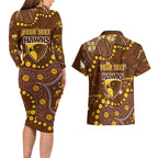Personalized Hawthorn Hawks Couples Matching Long Sleeve Bodycon Dress and Hawaiian Shirt Aboriginal Pattern with Graffiti Style