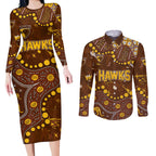 Personalized Hawthorn Hawks Couples Matching Long Sleeve Bodycon Dress and Long Sleeve Button Shirt Aboriginal Pattern with Graffiti Style