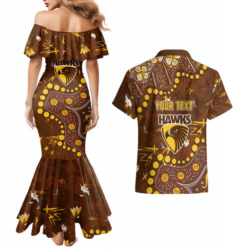 Personalized Hawthorn Hawks Couples Matching Mermaid Dress and Hawaiian Shirt Aboriginal Pattern with Graffiti Style