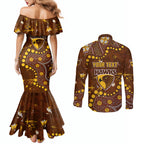Personalized Hawthorn Hawks Couples Matching Mermaid Dress and Long Sleeve Button Shirt Aboriginal Pattern with Graffiti Style