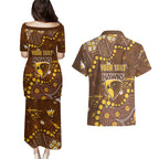 Personalized Hawthorn Hawks Couples Matching Puletasi and Hawaiian Shirt Aboriginal Pattern with Graffiti Style