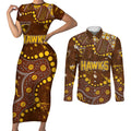 Personalized Hawthorn Hawks Couples Matching Short Sleeve Bodycon Dress and Long Sleeve Button Shirt Aboriginal Pattern with Graffiti Style