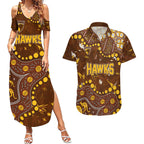 Personalized Hawthorn Hawks Couples Matching Summer Maxi Dress and Hawaiian Shirt Aboriginal Pattern with Graffiti Style