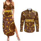 Personalized Hawthorn Hawks Couples Matching Summer Maxi Dress and Long Sleeve Button Shirt Aboriginal Pattern with Graffiti Style