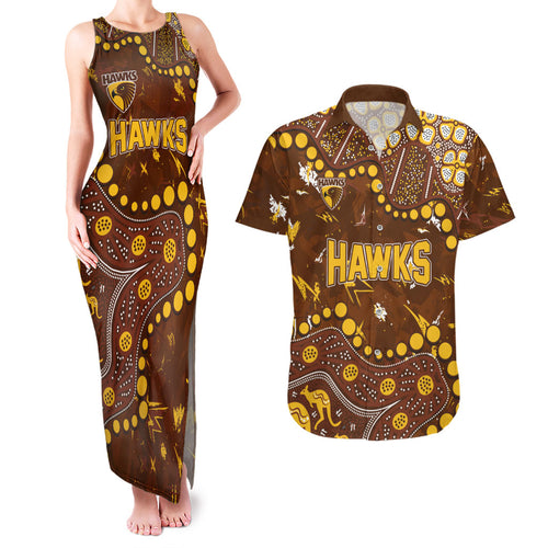 Personalized Hawthorn Hawks Couples Matching Tank Maxi Dress and Hawaiian Shirt Aboriginal Pattern with Graffiti Style