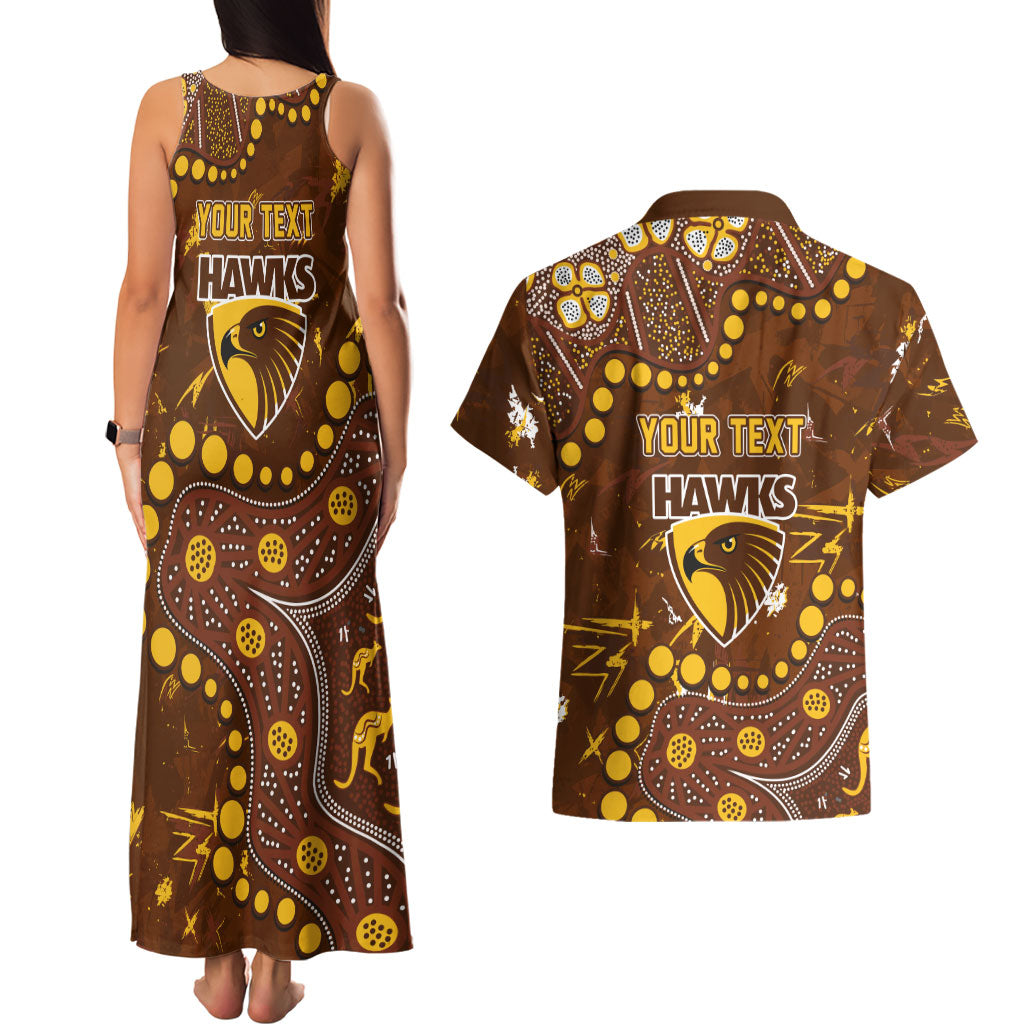 Personalized Hawthorn Hawks Couples Matching Tank Maxi Dress and Hawaiian Shirt Aboriginal Pattern with Graffiti Style