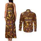 Personalized Hawthorn Hawks Couples Matching Tank Maxi Dress and Long Sleeve Button Shirt Aboriginal Pattern with Graffiti Style