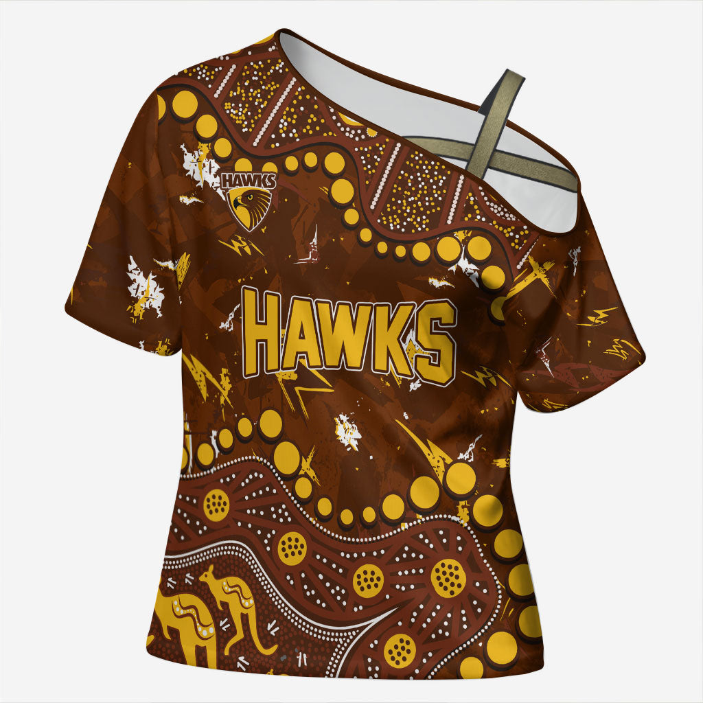 Personalized Hawthorn Hawks Cross Shoulder Shirt Aboriginal Pattern with Graffiti Style