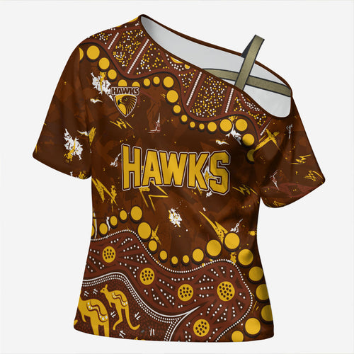 Personalized Hawthorn Hawks Cross Shoulder Shirt Aboriginal Pattern with Graffiti Style
