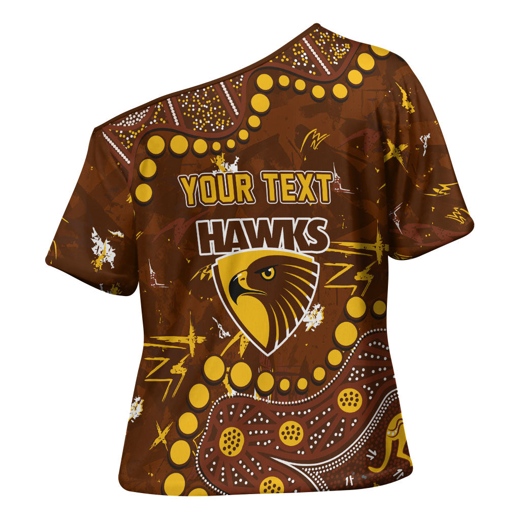 Personalized Hawthorn Hawks Cross Shoulder Shirt Aboriginal Pattern with Graffiti Style