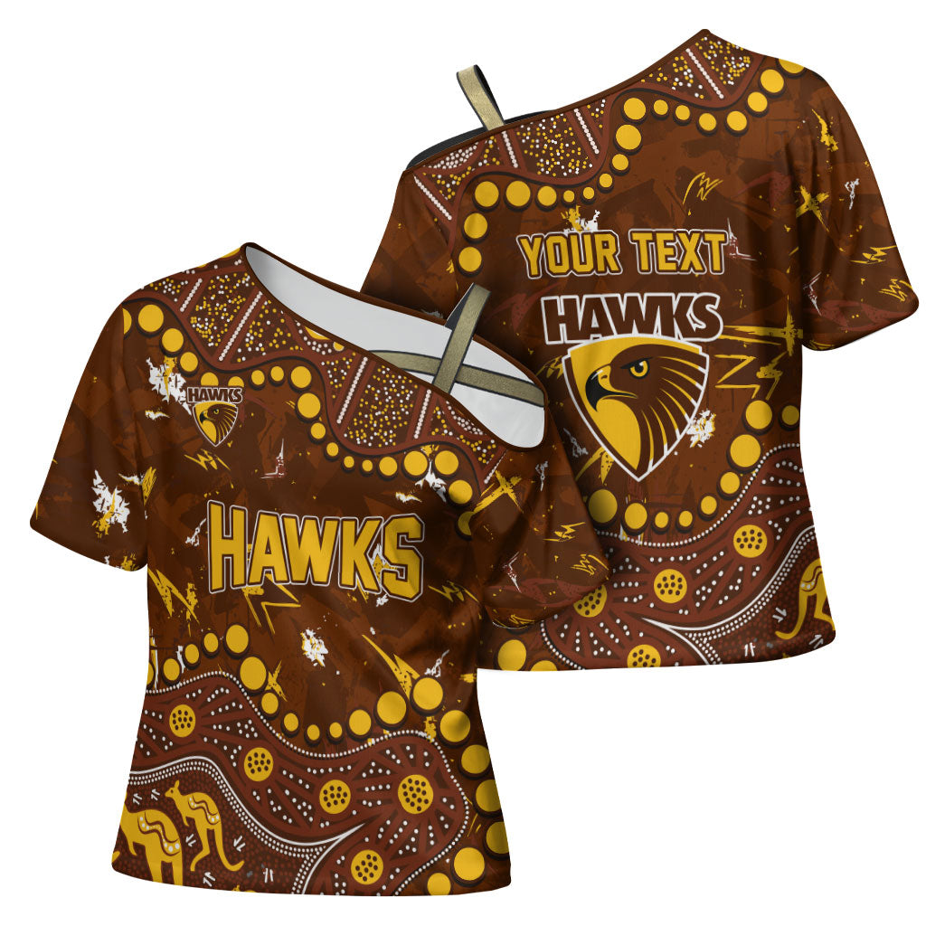 Personalized Hawthorn Hawks Cross Shoulder Shirt Aboriginal Pattern with Graffiti Style